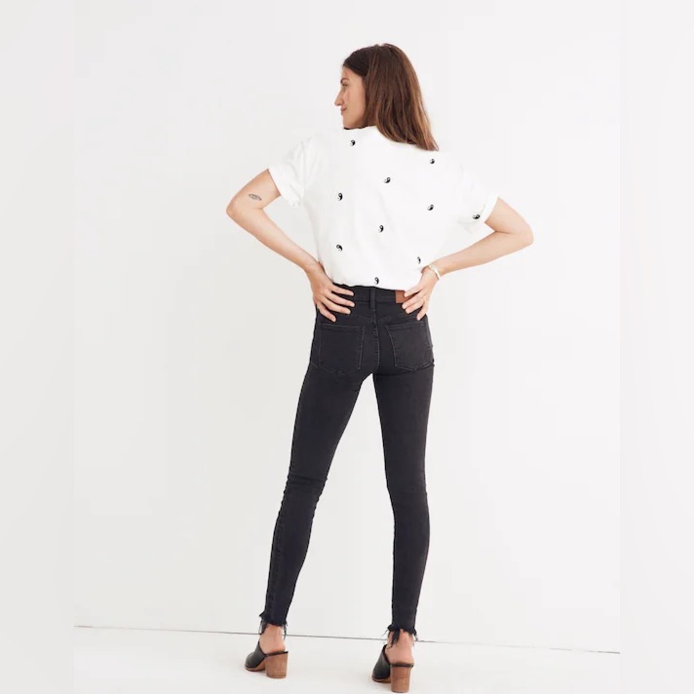 Madewell 9" High-Rise Skinny Raw Hem Black Wash Denim Jeans - Picture 2 of 14